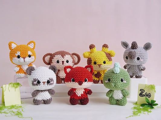 Playful Baby Pack Crochet Patterns Bundle | Shiba Pattern, Rhino Pattern, Panda Pattern, Monkey Pattern, Giraffe Pattern, Dinosaur Pattern